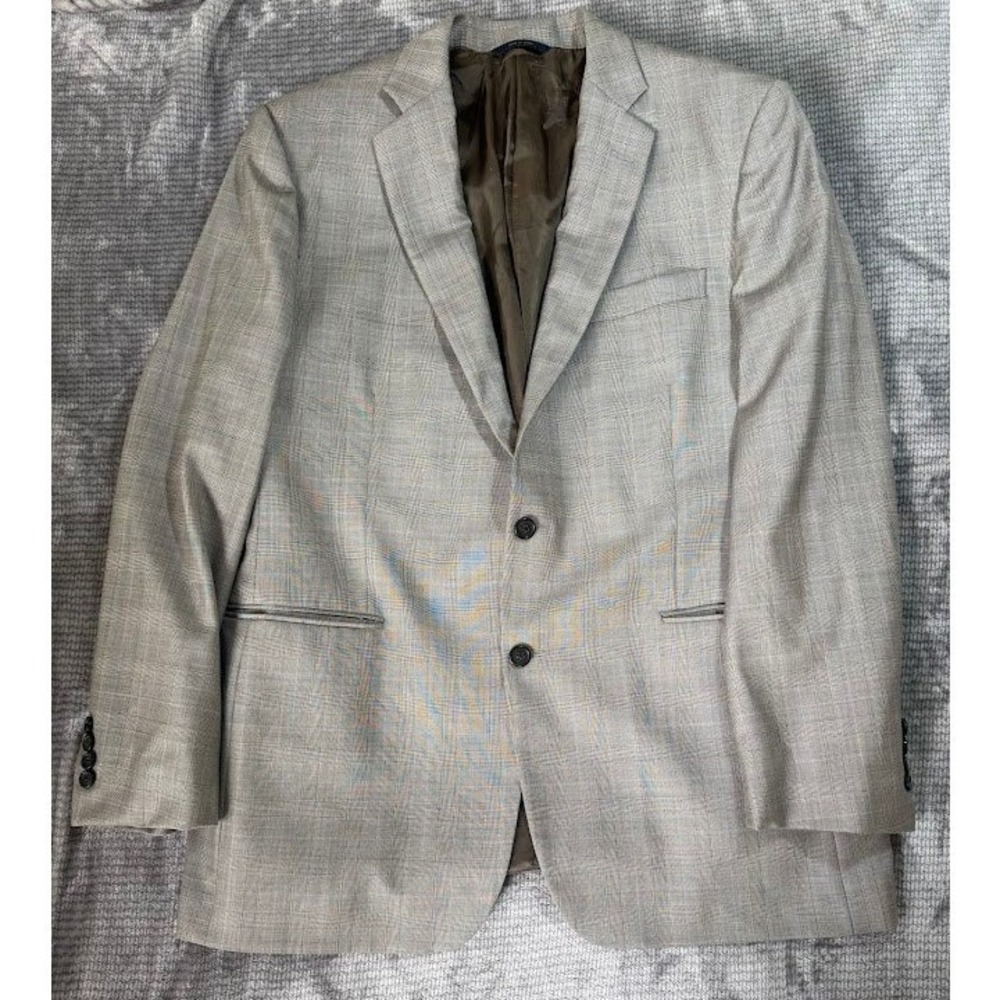 Brooks Brothers 1818 Madison Saxxon Wool Blazer Grey‎ Glen Plaid 44L Italy